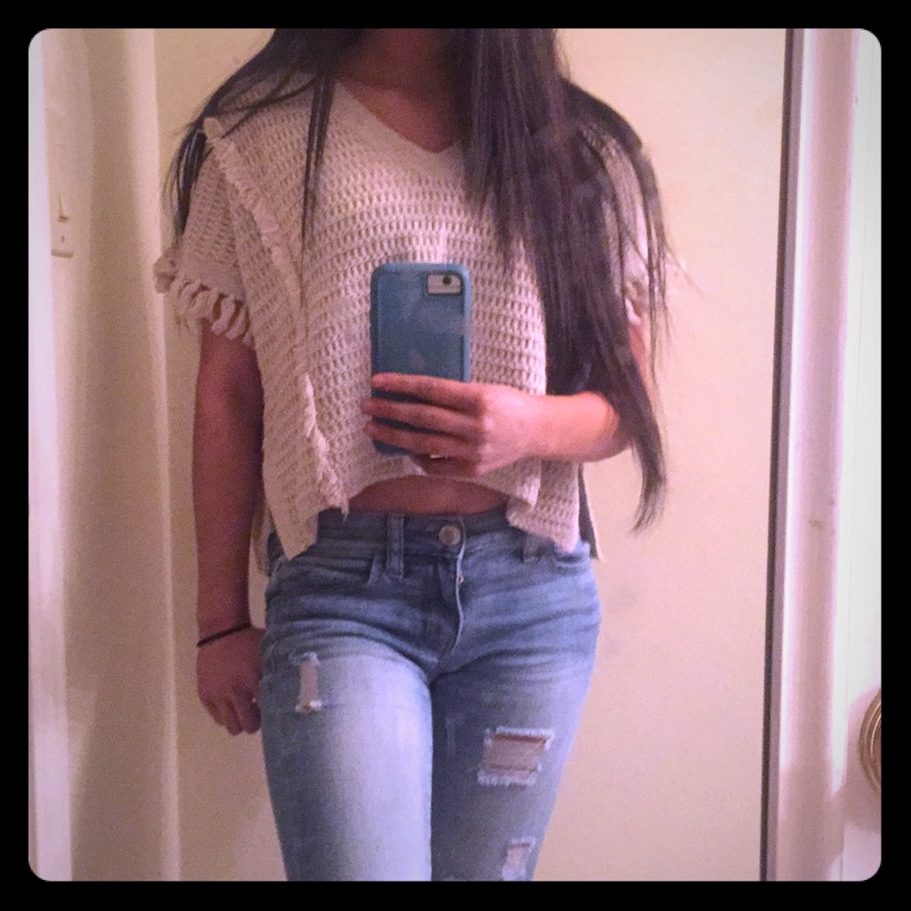 Knitted cream cropped sweater